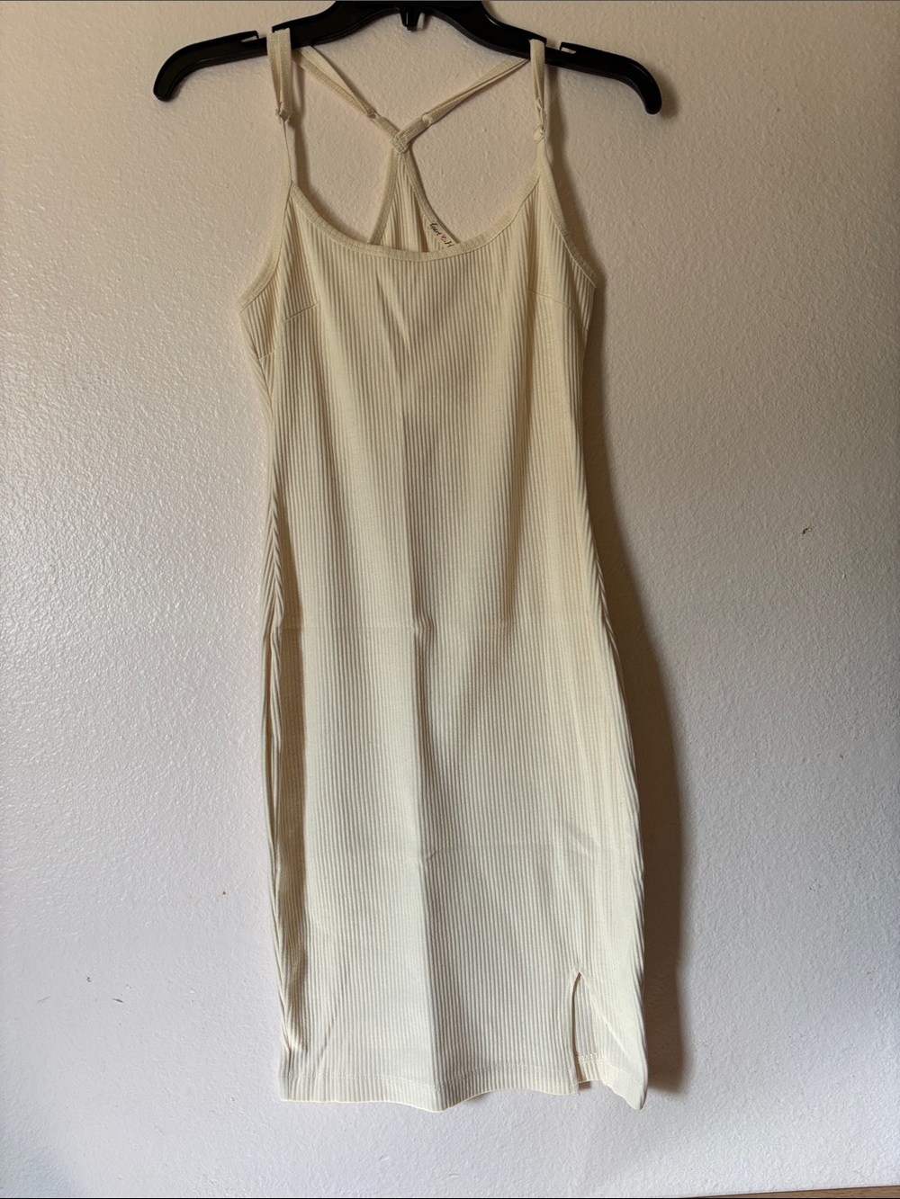 Heart & Hips Ivory Ribbed Slip Dress with Left Leg Side Slit Size M